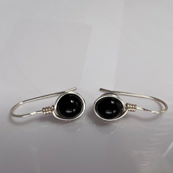 Black Onyx Wire Wrapped Minimalist Earrings - Picture 12 of 12